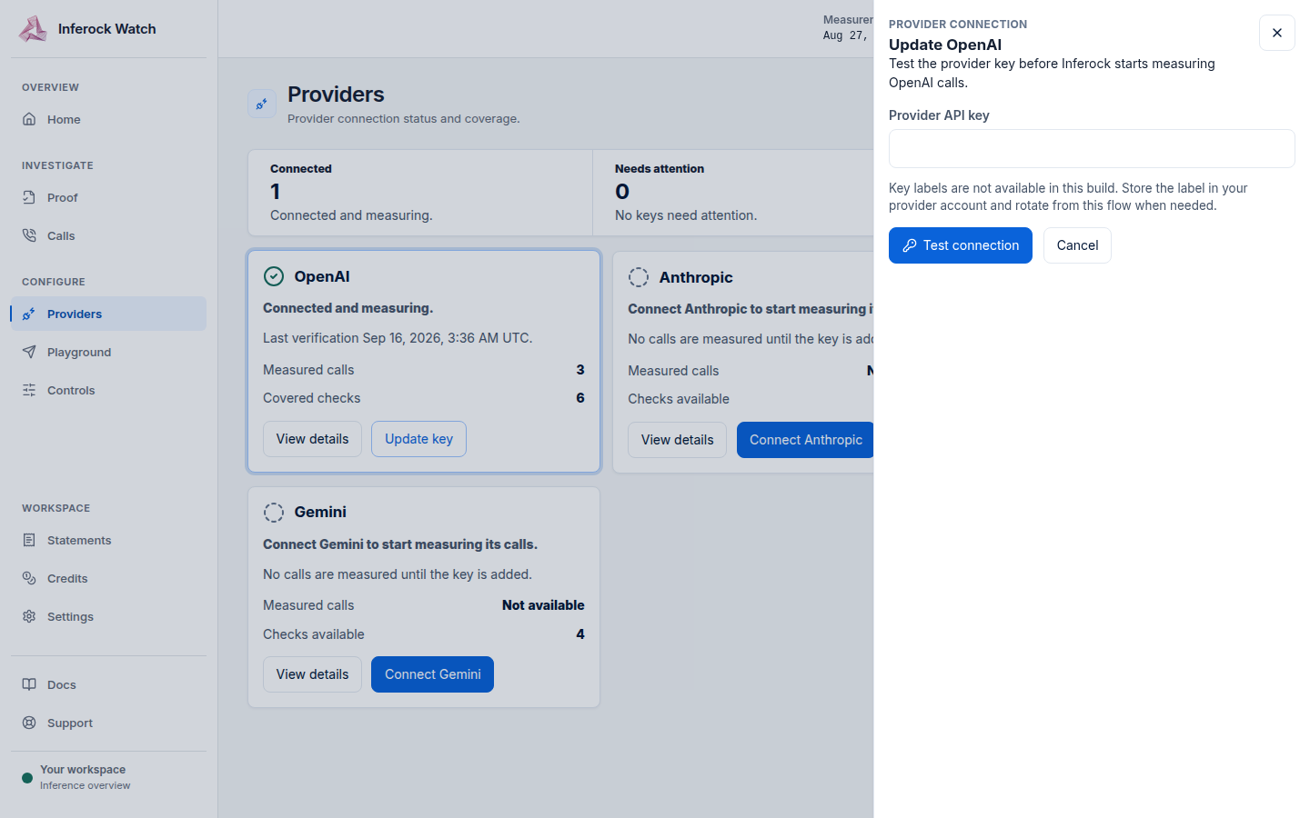 Update OpenAI form with an empty provider key field.